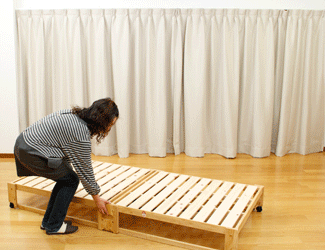 日本製ヒノキスノコ木製折りたたみダブルベッドミドルタイプ